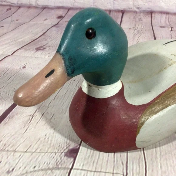Vintage Hand Painted Wood Mallard Duck Decoy Pair with Glass Eyes - Picture 9 of 12